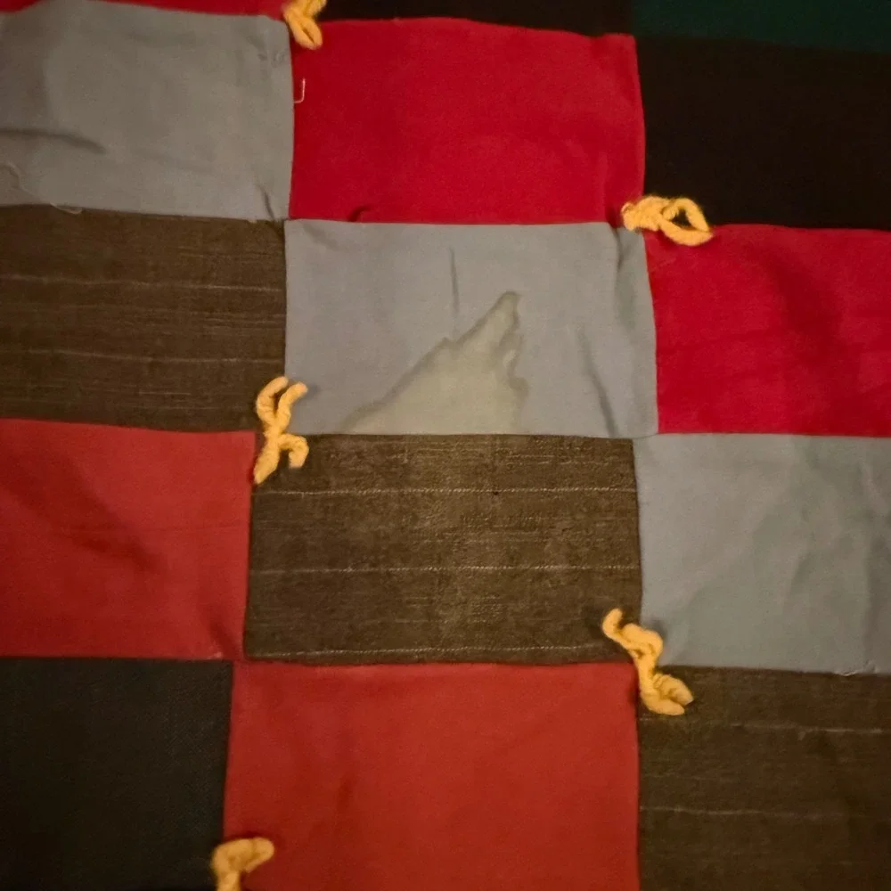 1.a.0.0.0.8.h Vtg Handmade Tied Patchwork Quilt 70x84 Mixed Fabric Folk Art